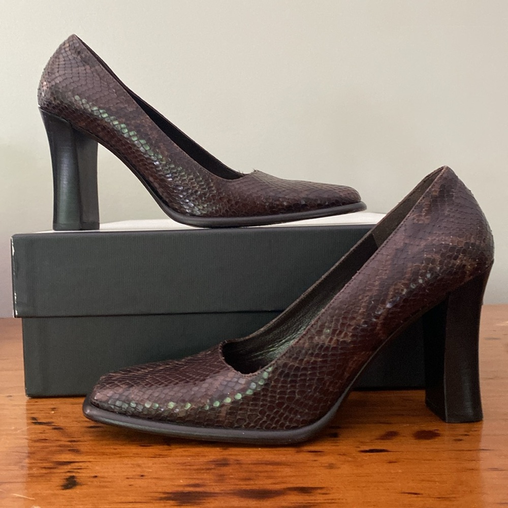 Via Spiga Brown Snakeskin Heels